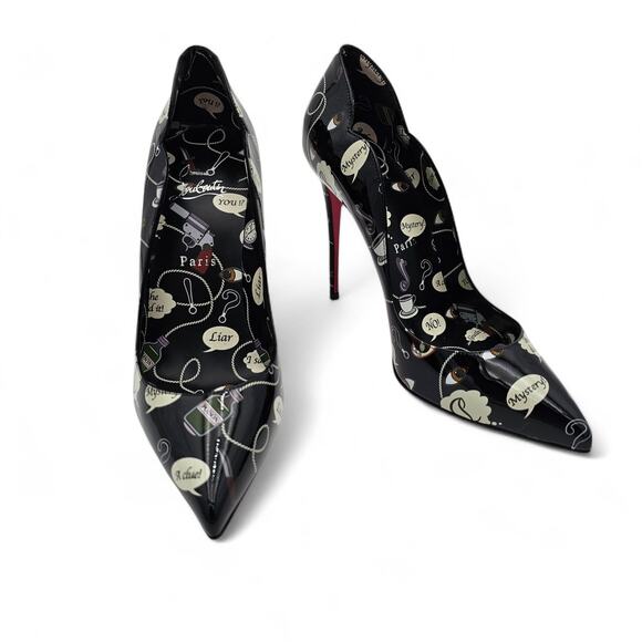 Christian Louboutin Hot Chick 100 Heel Pump Weapons Black Patent Size 40 US 10 - Picture 1 of 11